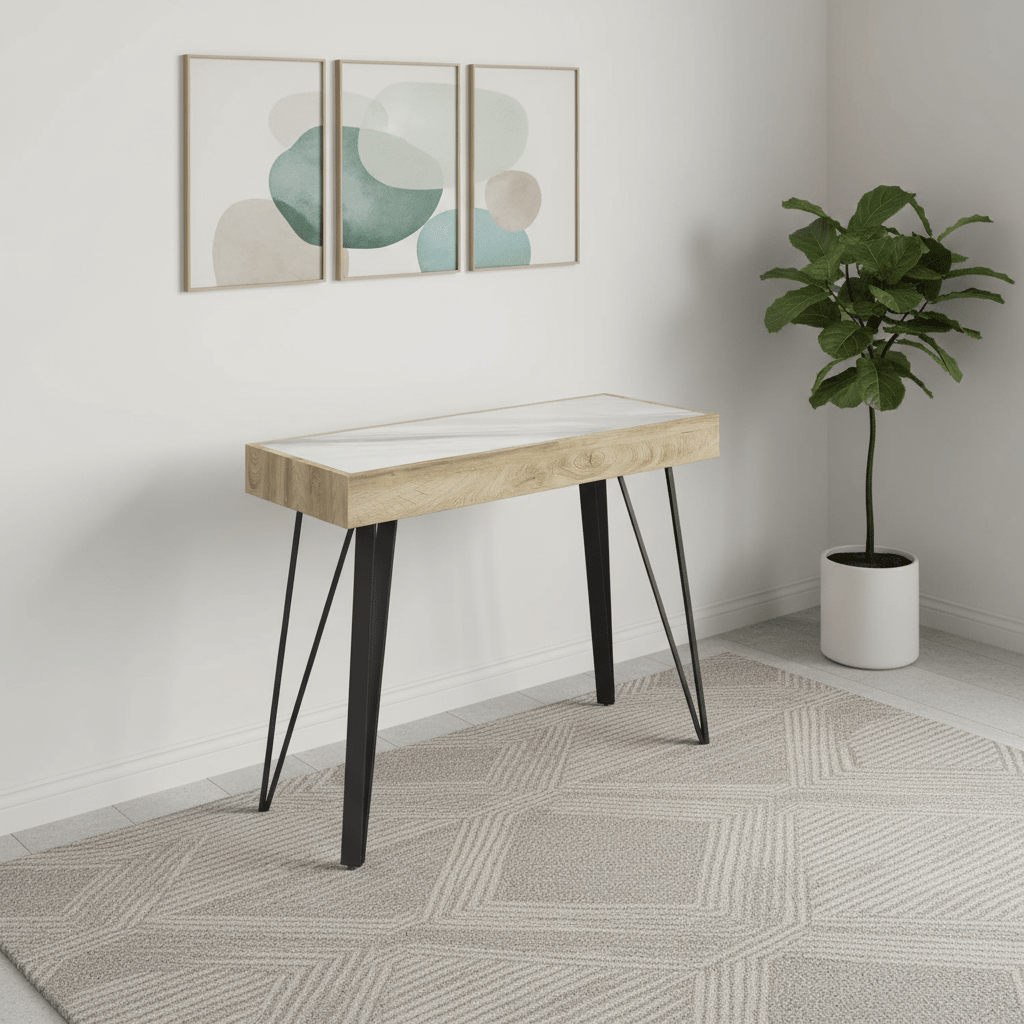 Ragnor White Ceramic & Wooden Frame Console Table