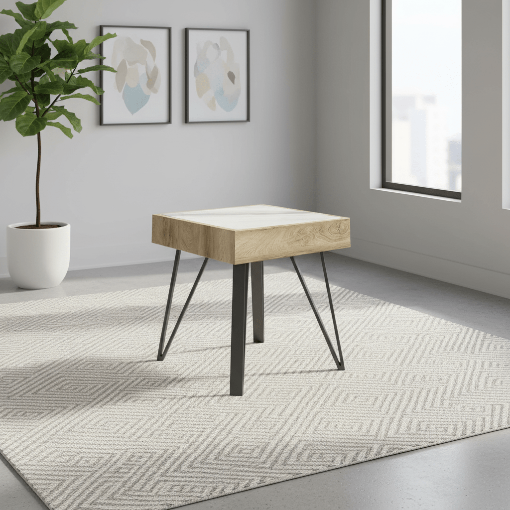 Ragnor White Ceramic & Wooden Frame Side Table