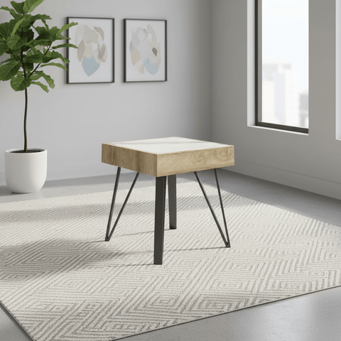 Ragnor White Ceramic & Wooden Frame Side Table