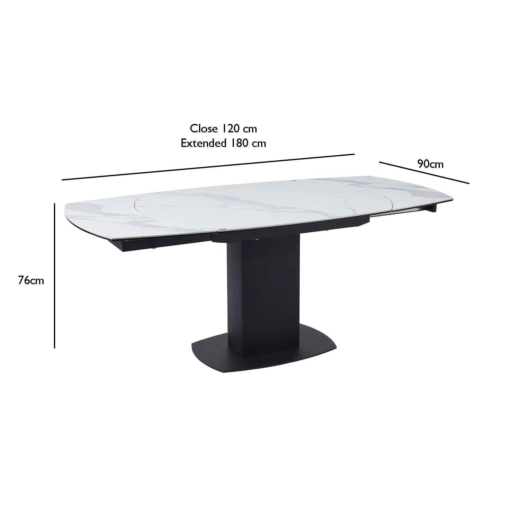 Ramada Swivel Extension Dining Table with White Ceramic Top - Dimensions