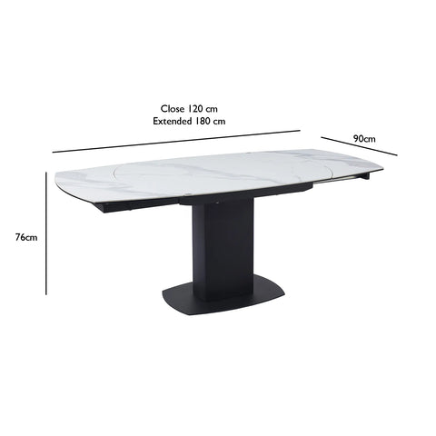 Ramada Swivel Extension Dining Table with White Ceramic Top - Dimensions
