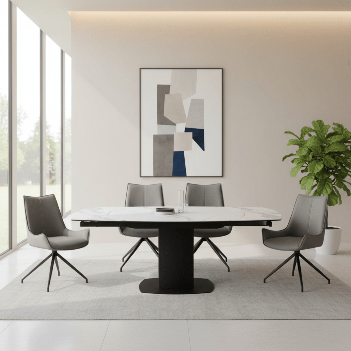 Ramada Swivel Extension Dining Table with 4 Dune Swivel Dining Chairs