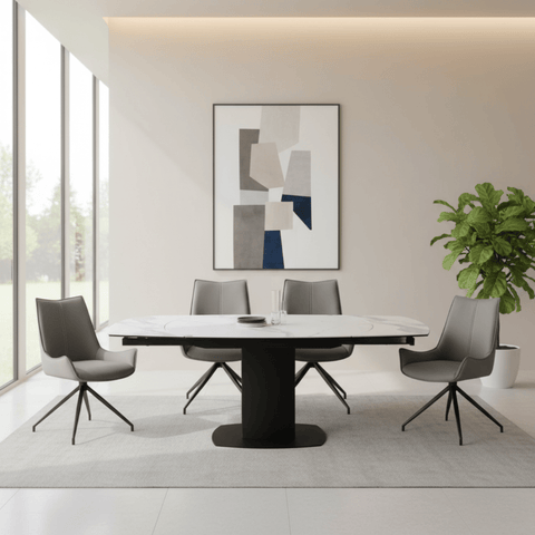 Ramada Swivel Extension Dining Table with 4 Dune Swivel Dining Chairs