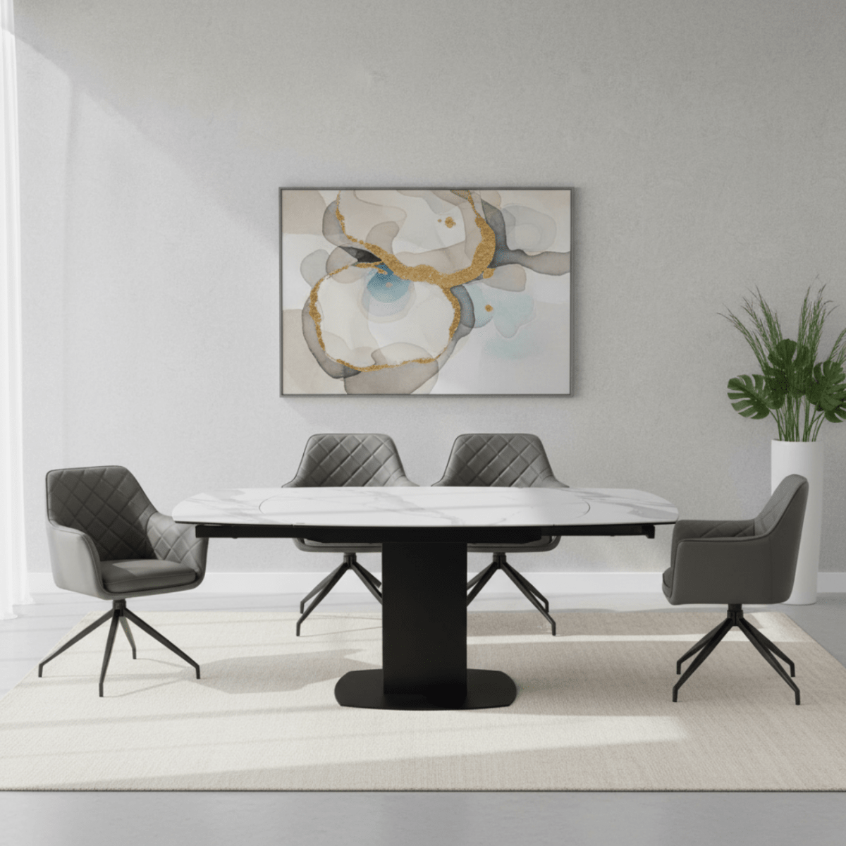 Ramada Swivel Extension Dining Table with 4 Russo Swivel Dining Chairs