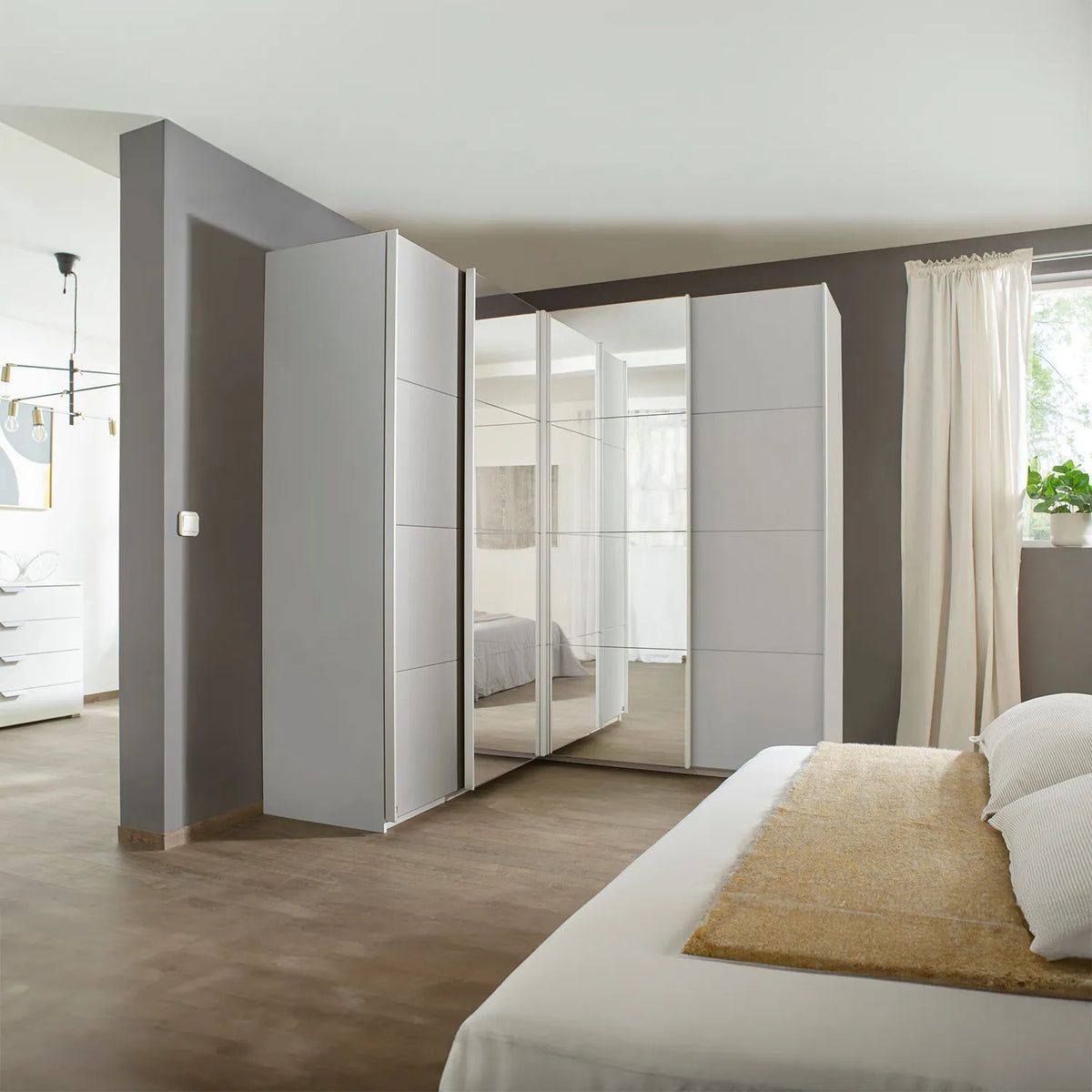 Rauch Lema 4 Door Sliding Corner Wardrobe - Silk Grey - Pendle Village Furniture