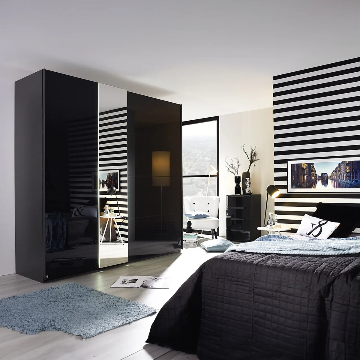 Rauch Graphite Perth Sliding Door Wardrobe - Pendle Village Furniture