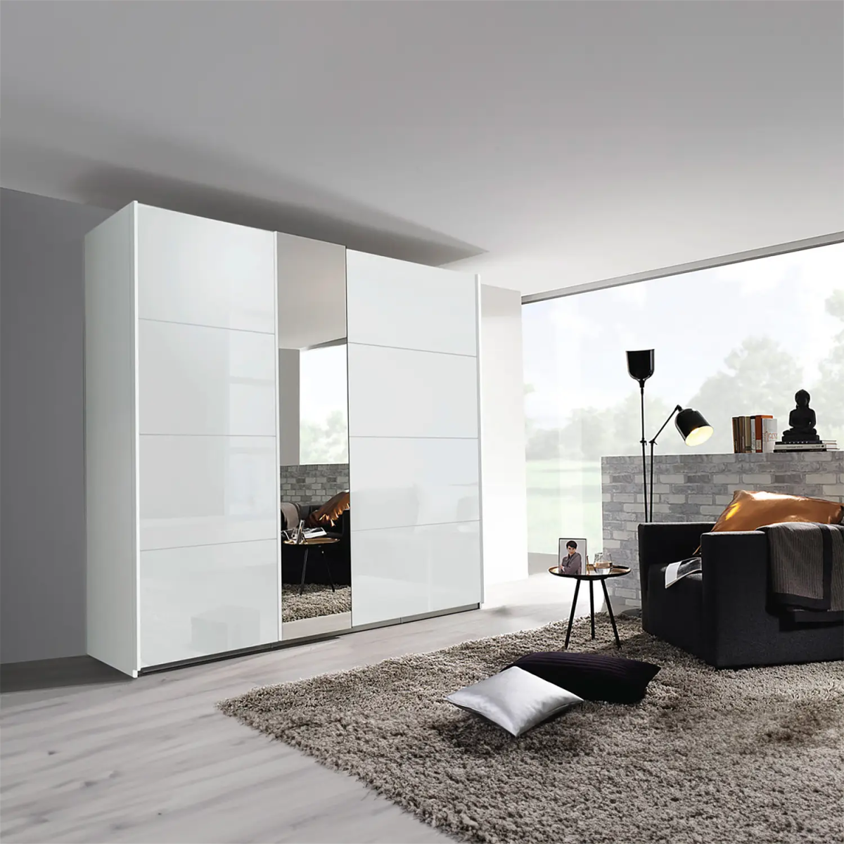 Rauch Perth White Glass Sliding Door Wardrobe - Pendle Village Furniture