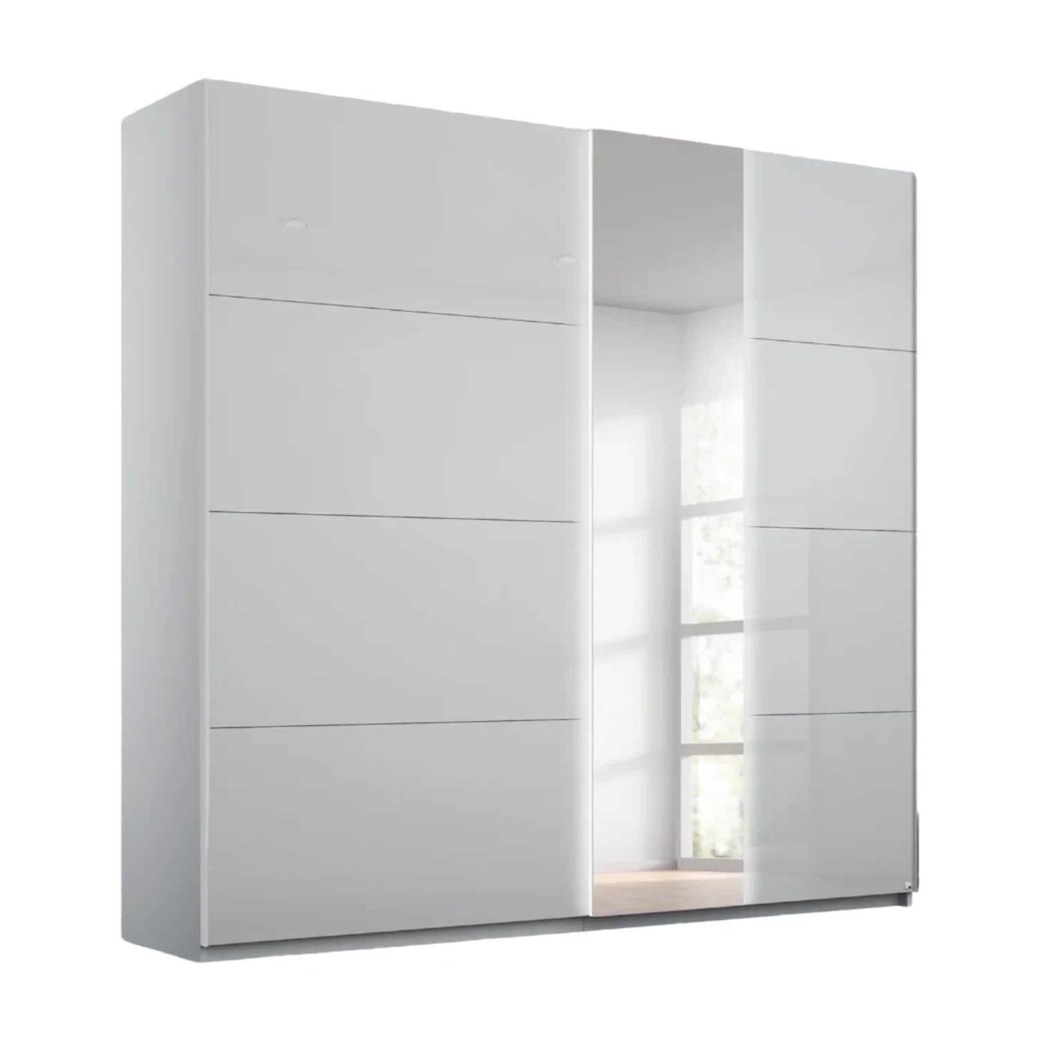 Rauch Atlanta Sliding Door Wardrobe with Silk Grey Glass and Mirror Front, Available in 3 Width Sizes 181cm, 226cm and 271cm.