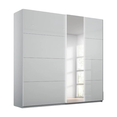 Rauch Atlanta Sliding Door Wardrobe with Silk Grey Glass and Mirror Front, Available in 3 Width Sizes 181cm, 226cm and 271cm.