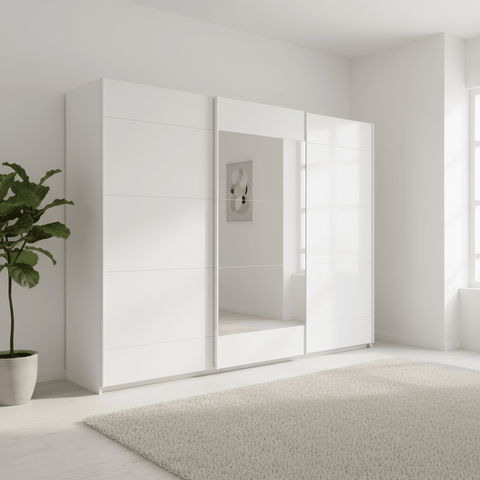 Mali 3 Sliding door Wardrobe with Mirror - White