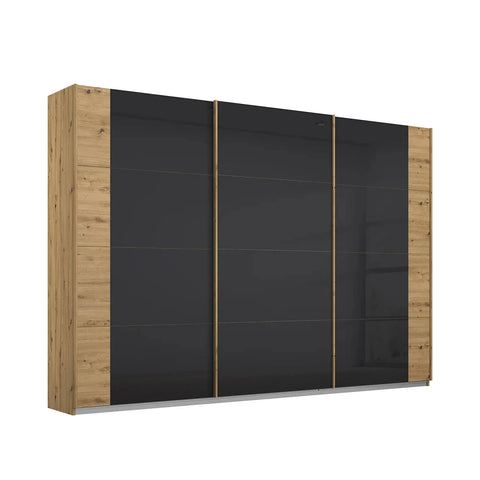 Artemis Oak & Champagne Glass 3 Door Sliding Wardrobe - W271cm