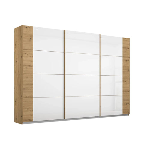 Artemis Oak & Champagne Glass 3 Door Sliding Wardrobe - W271cm