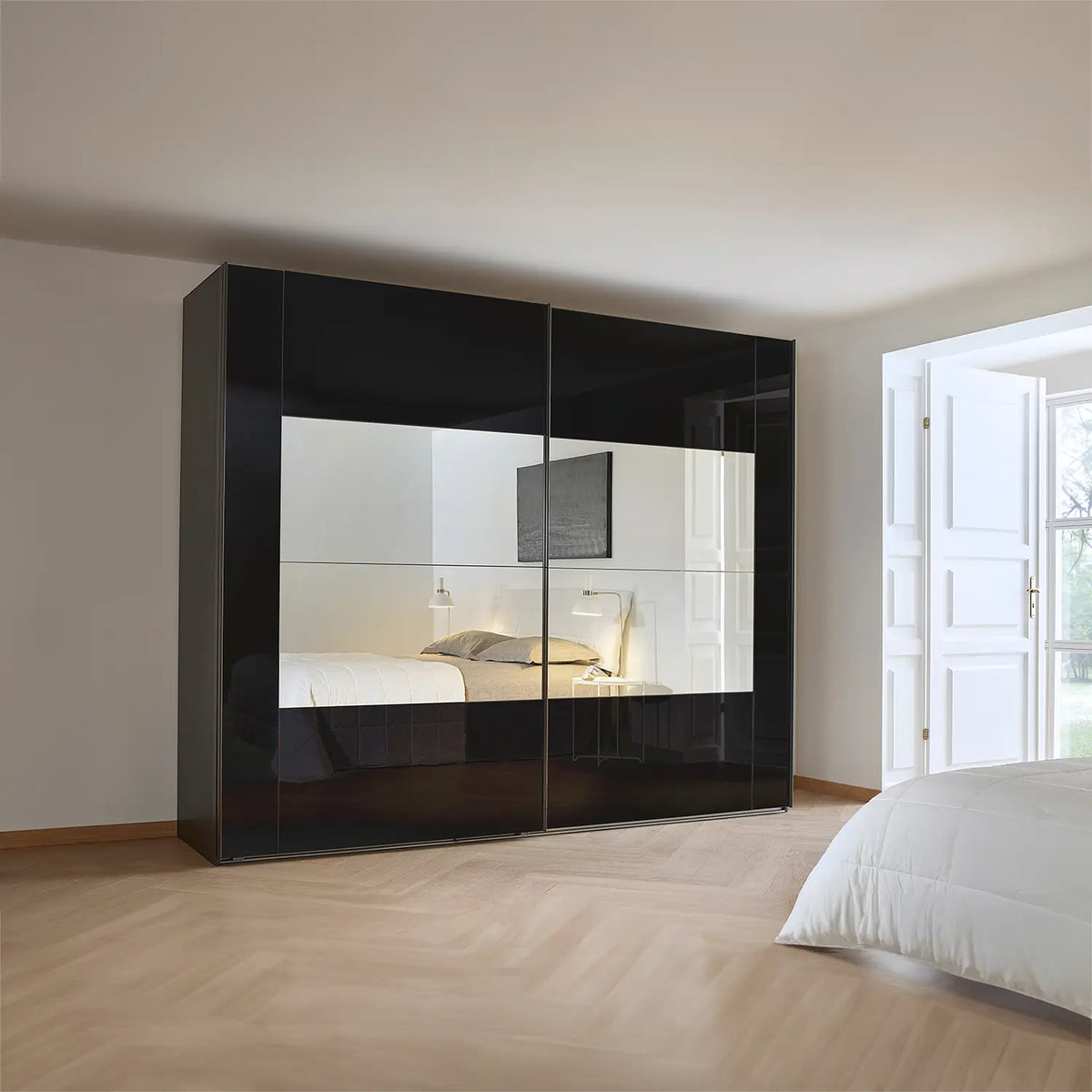 Rauch Basalt Glass Rio 181cm 2 Door Sliding Wardrobe - Pendle Village Furniture