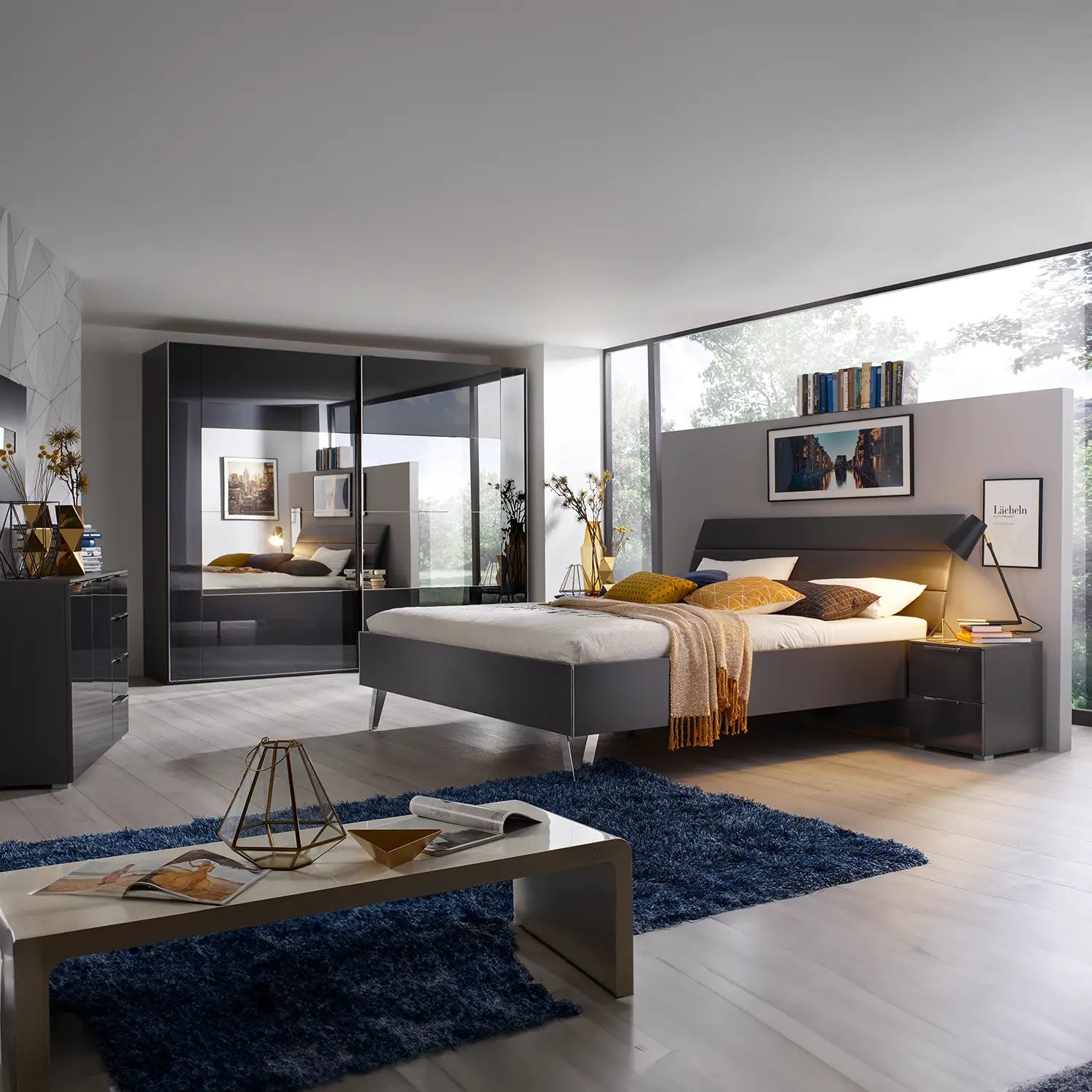 Rauch Basalt Glass Rio 226cm 2 Door Sliding Wardrobe, Dimensions: Width: 226cm, Height Available in 223cm and 235cm, Depth:68cm - Bedroom Furniture