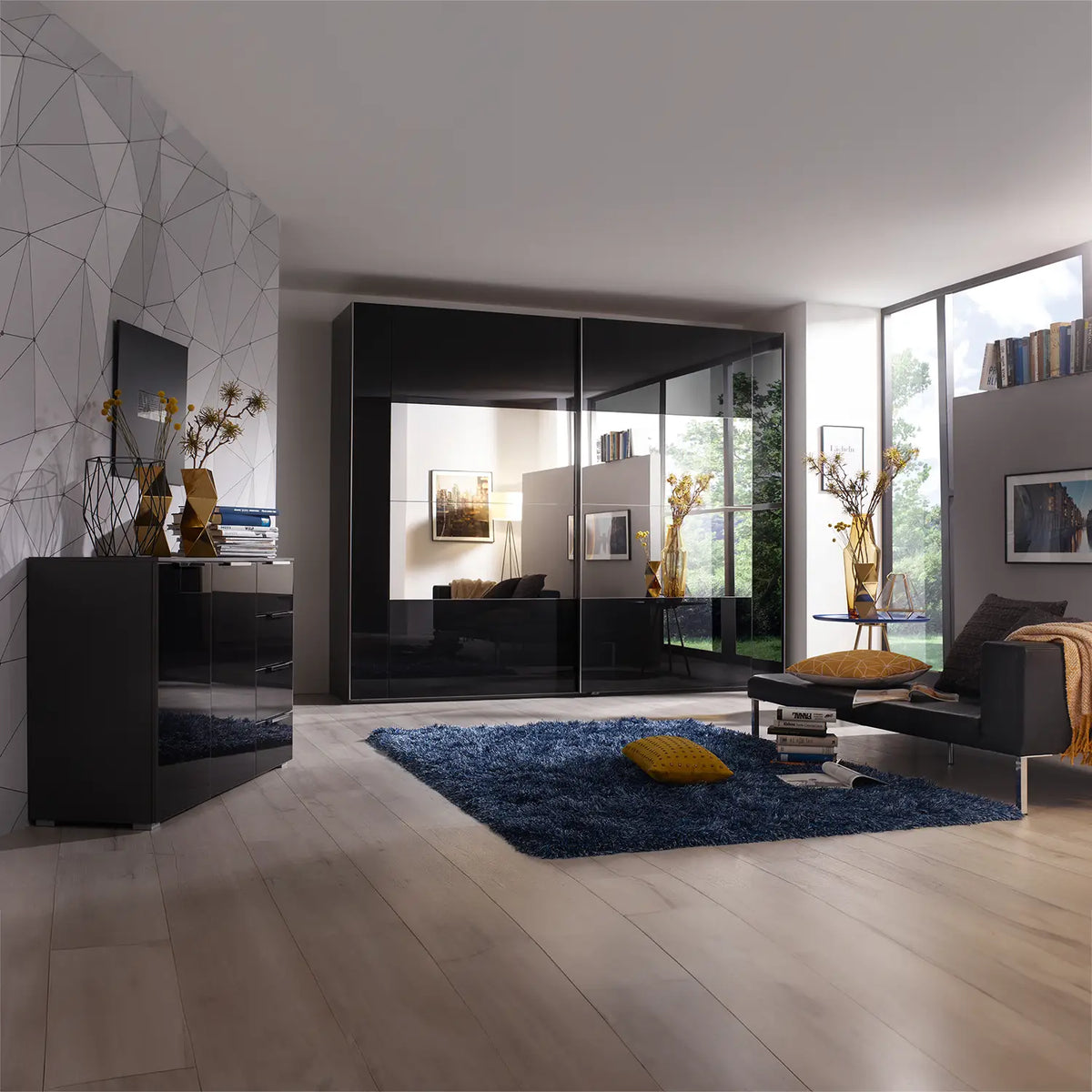 Rauch Basalt Glass Rio 271cm 2 Door Sliding Wardrobe - Pendle Village Furniture