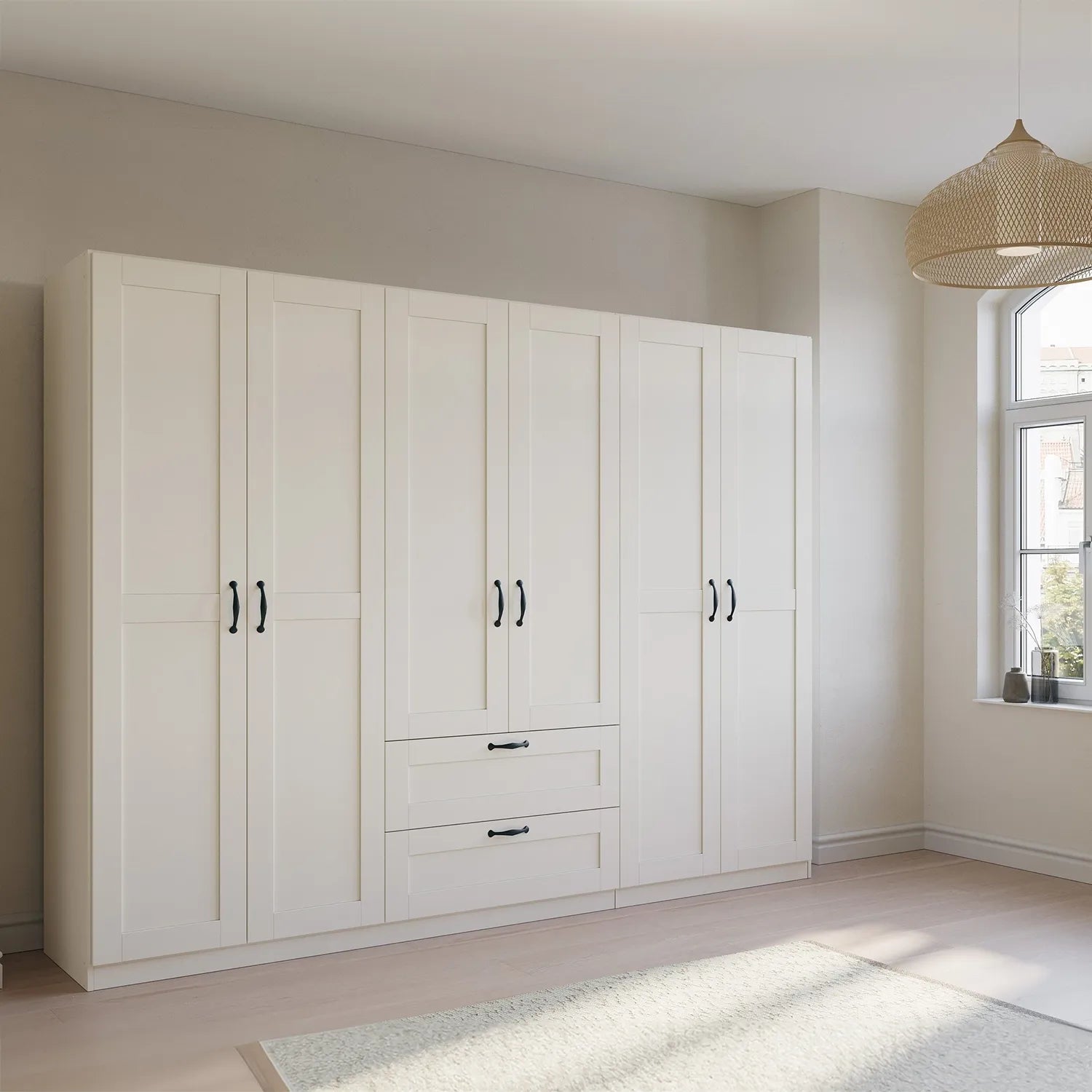 Rauch Cottage 271cm Wide 6 Door Wardrobe with Drawers - Pendle Village Furniture