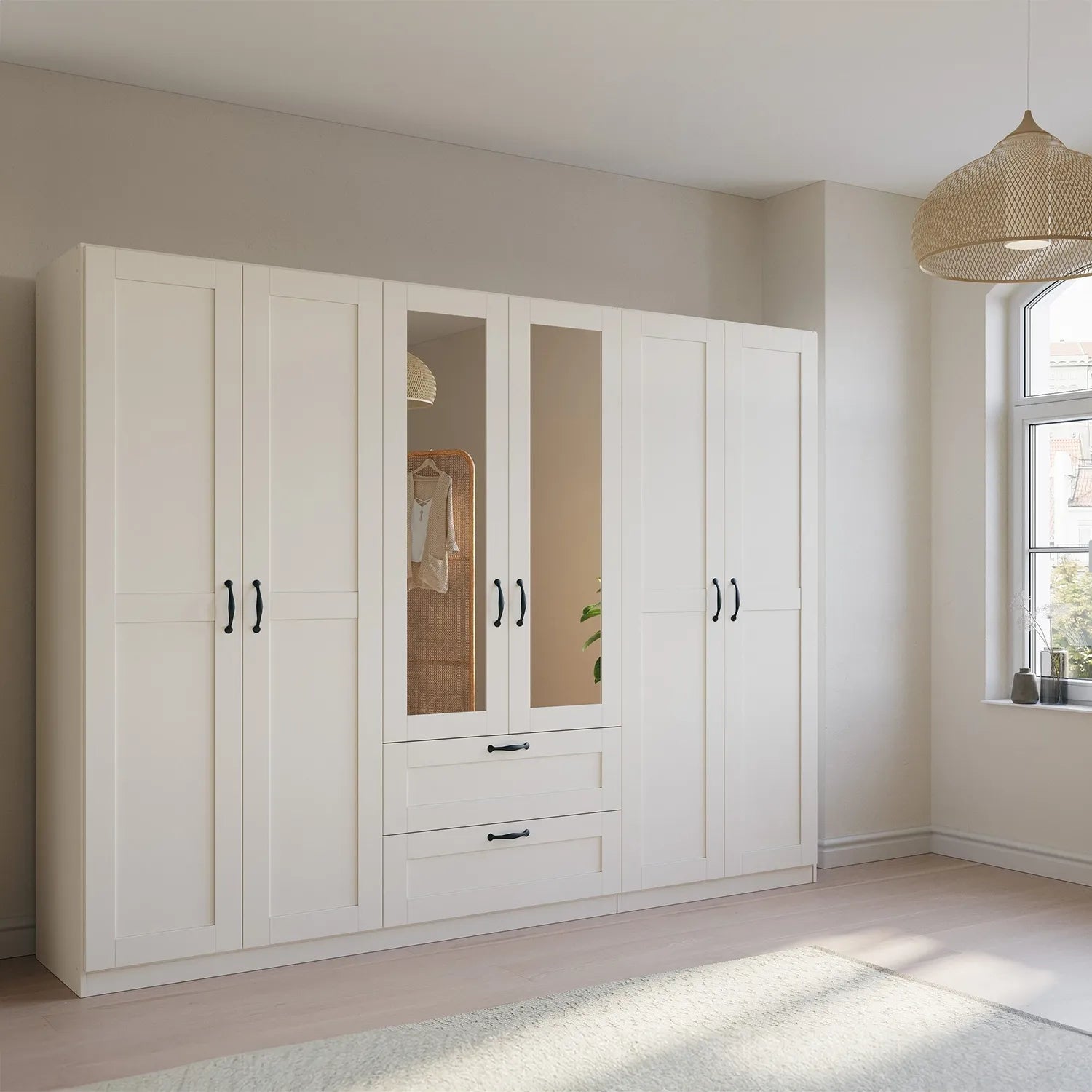 Rauch Cottage 271cm Wide 6 Door Wardrobe with Drawers - Pendle Village Furniture