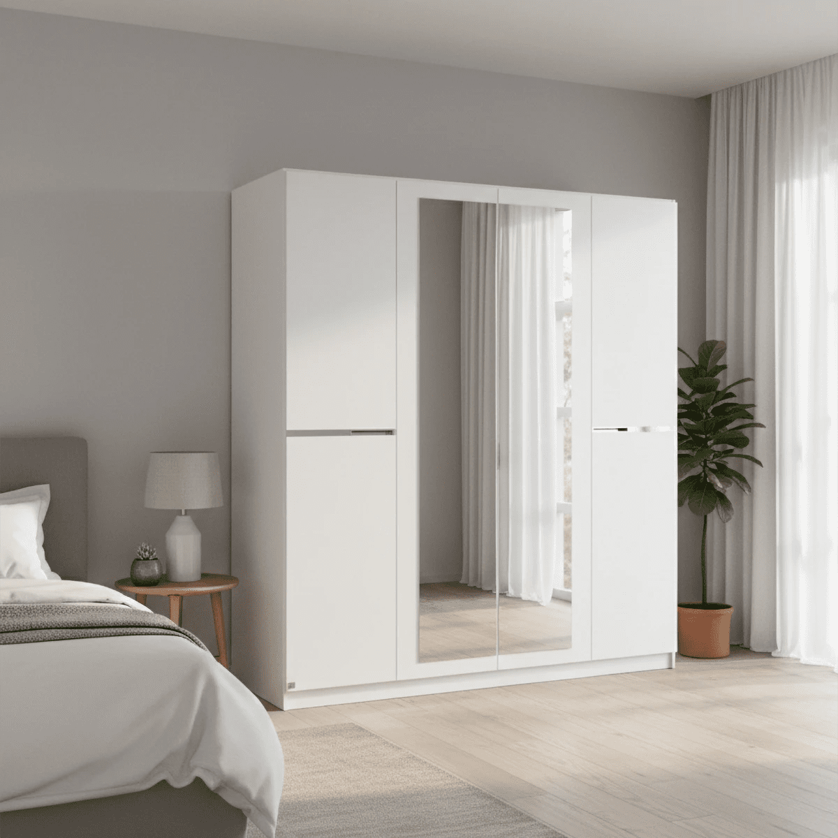 Rauch Dalton Alpine White 4 Door 2 Mirrored Hinged Wardrobe 181cm