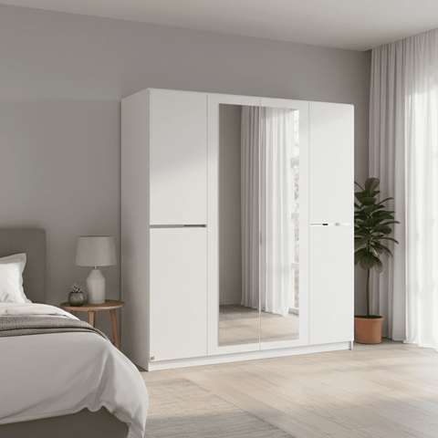 Rauch Dalton Alpine White 4 Door 2 Mirrored Hinged Wardrobe 181cm