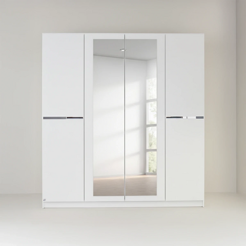 Dalton Alpine White 4 Door 2 Mirrored Hinged Wardrobe – 181cm