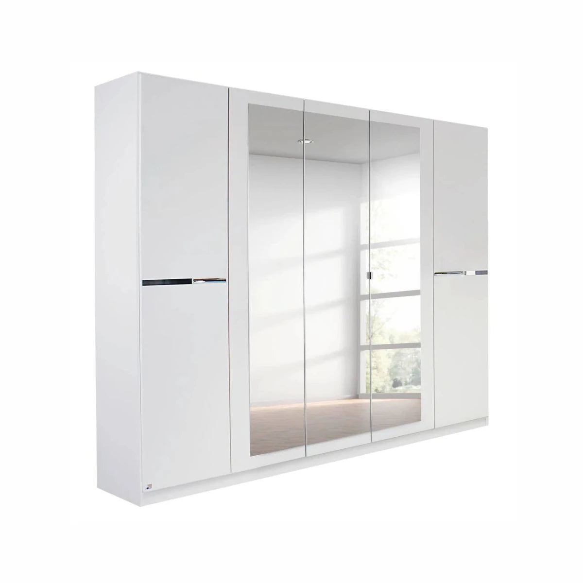 Dalton Alpine White 5 Door 3 Mirrored Hinged Wardrobe – 226cm