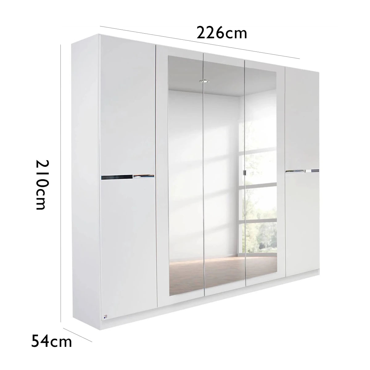 White wardrobe with dimensions labeled on a white background