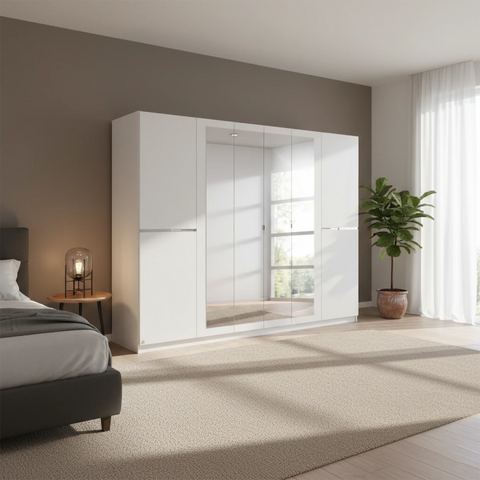 Dalton Alpine White 6 Door Hinged Wardrobe – 271cm