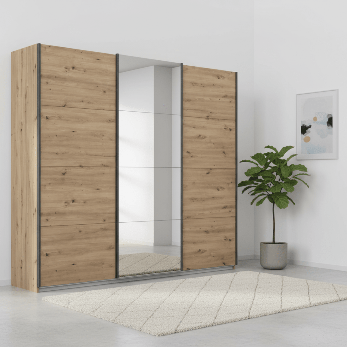 Rauch Forms Artisan Oak & Mirror 3 Door Sliding Wardrobe