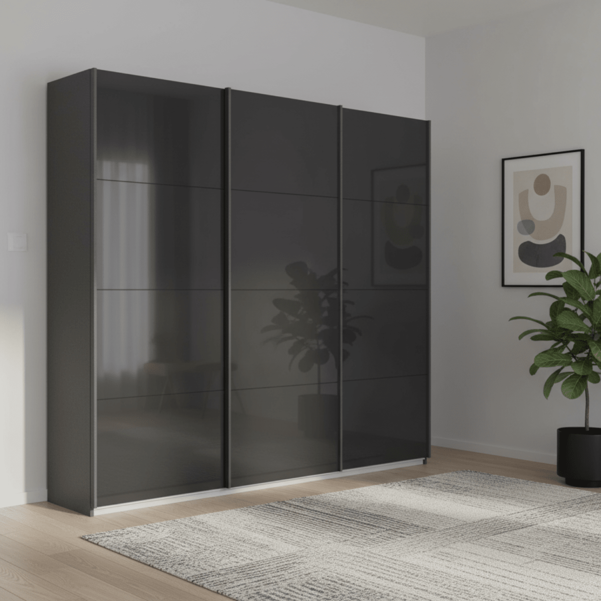 Rauch Forms Black Sliding Door Wardrobe with Shelves