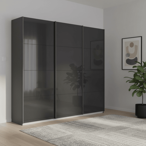 Rauch Forms Black Sliding Door Wardrobe with Shelves