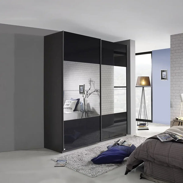 Rauch Formes White Glass 2 Door Sliding Wardrobe with Mirror Pendle