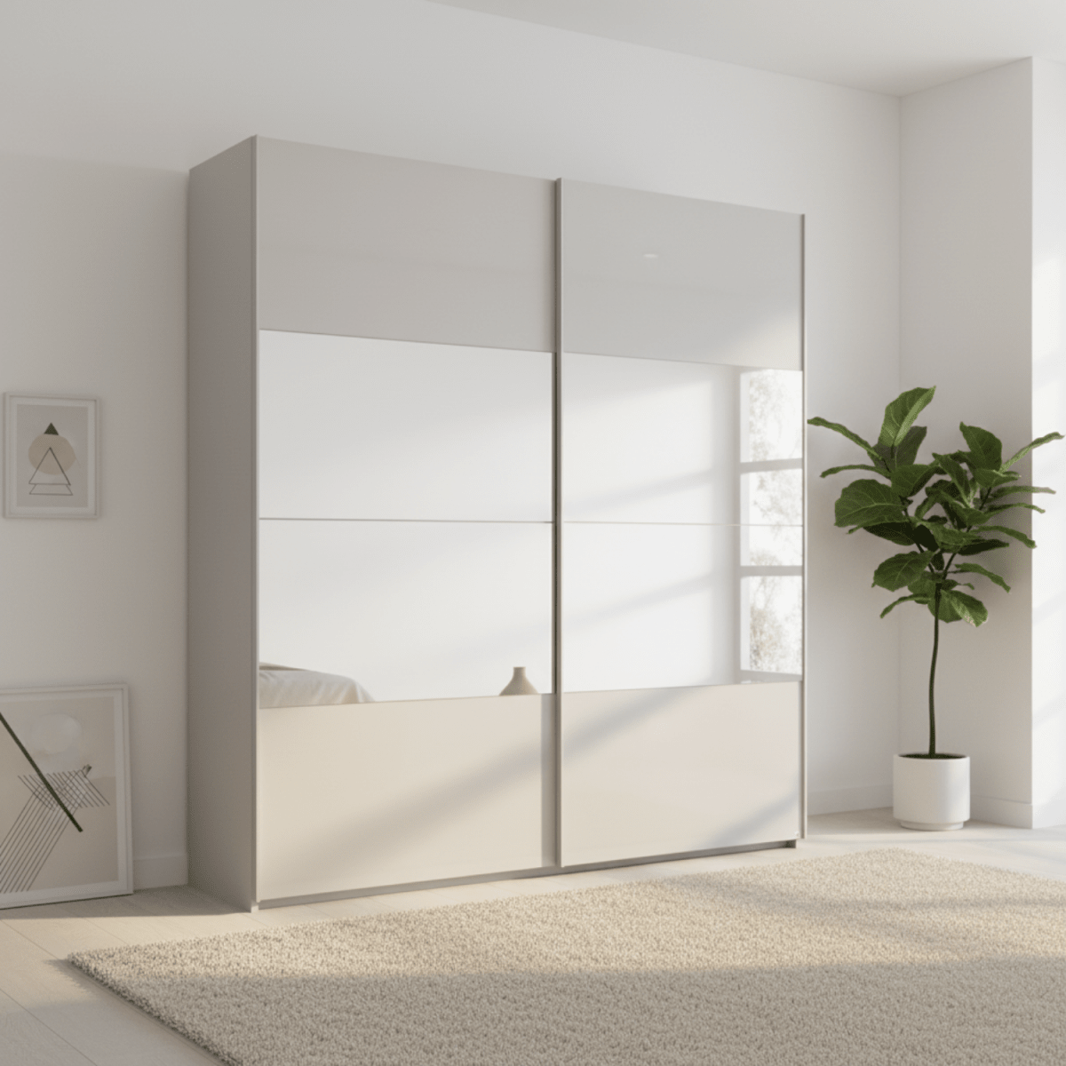 Rauch Forms Silk Grey Glass 2 Door Sliding Wardrobe with Mirror - Free Assembly
