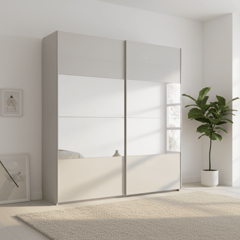 Rauch Forms Silk Grey Glass 2 Door Sliding Wardrobe with Mirror - Free Assembly