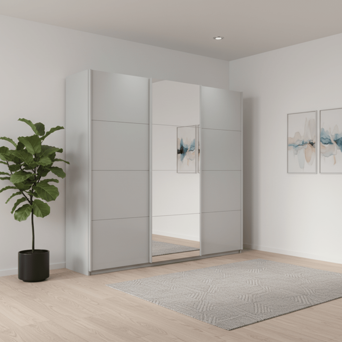 Rauch Forms Silk Grey Glass 3 Door Sliding Wardrobe with Mirror