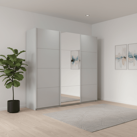 Rauch Forms Silk Grey Glass 3 Door Sliding Wardrobe with Mirror