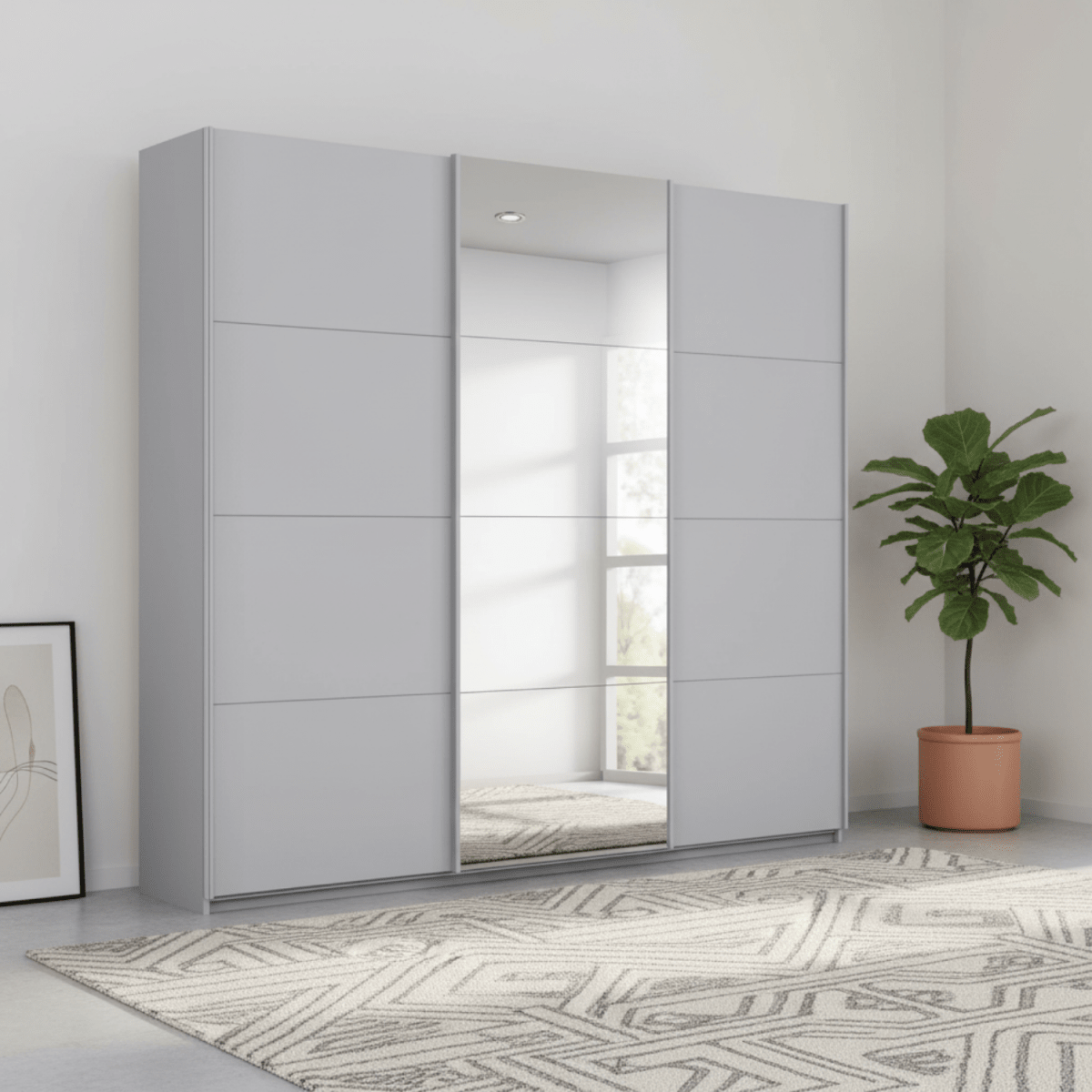 Rauch Forms Silk Grey & Mirror 3 Door Sliding Wardrobe - Pendle Village Furniture