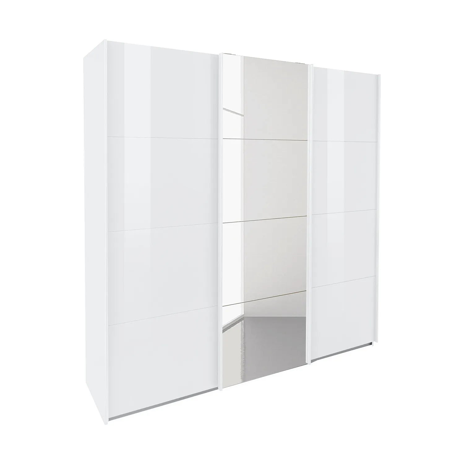 Rauch Forms White High Gloss 3 Door Sliding Wardrobe with Mirror - Pendle Village Furniture