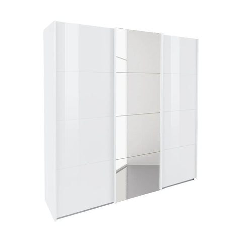 Rauch Forms White High Gloss 3 Door Sliding Wardrobe with Mirror - Pendle Village Furniture