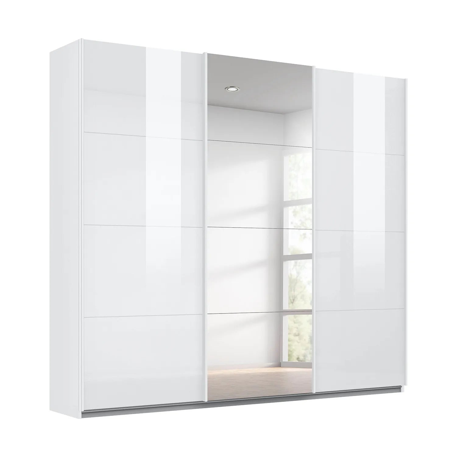 Rauch Forms White High Gloss 3 Door Sliding Wardrobe with Mirror - Pendle Village Furniture
