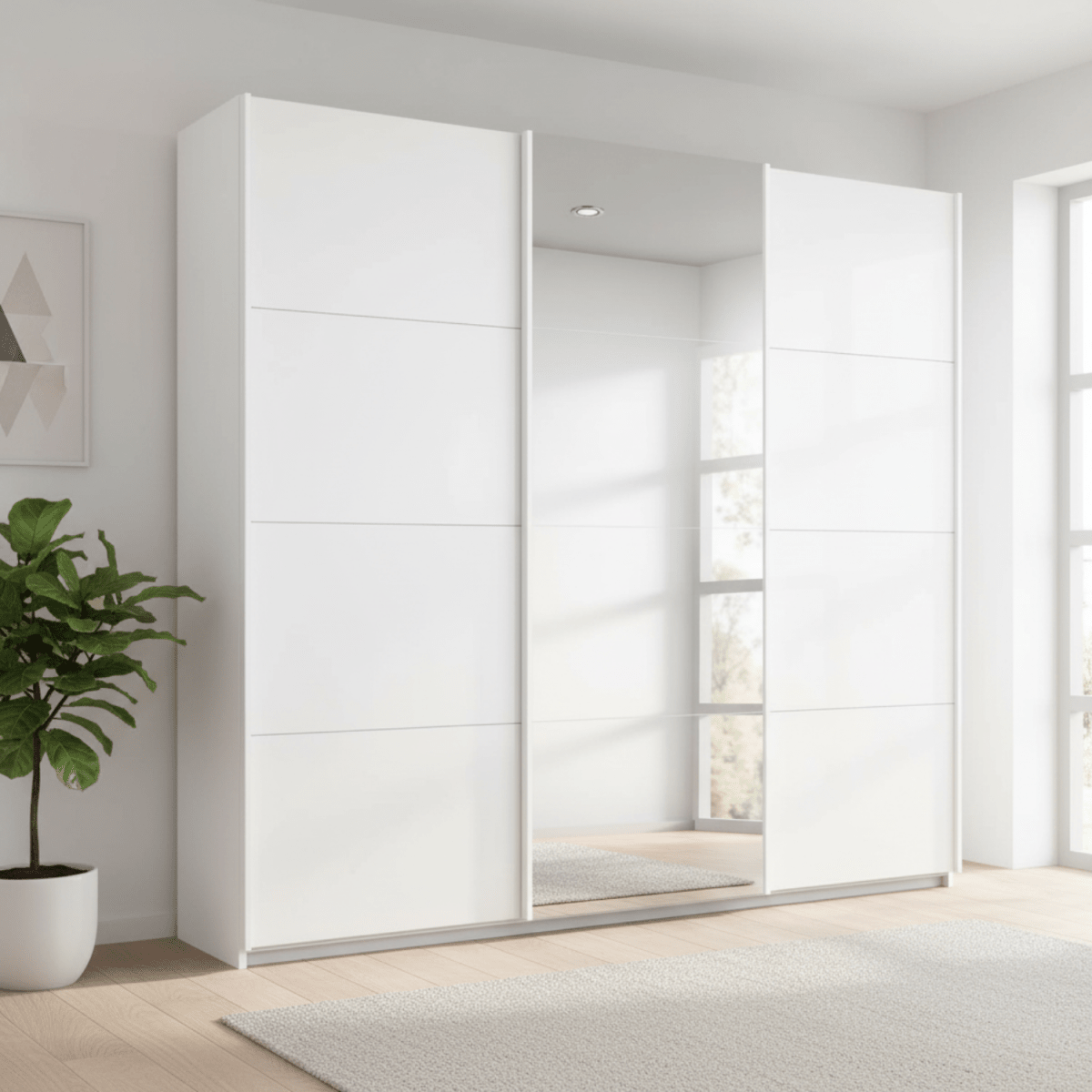 Rauch Forms White Glass 3 Door Sliding Wardrobe with Mirror 