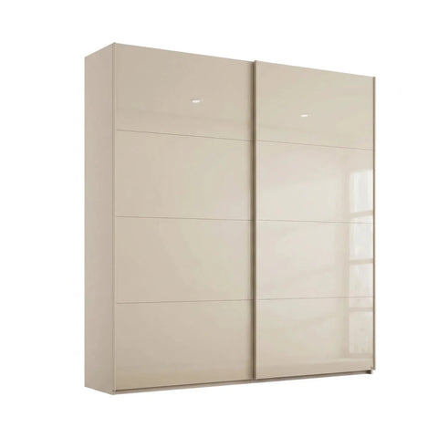 Champagne sliding wardrobe with glossy doors on a white background