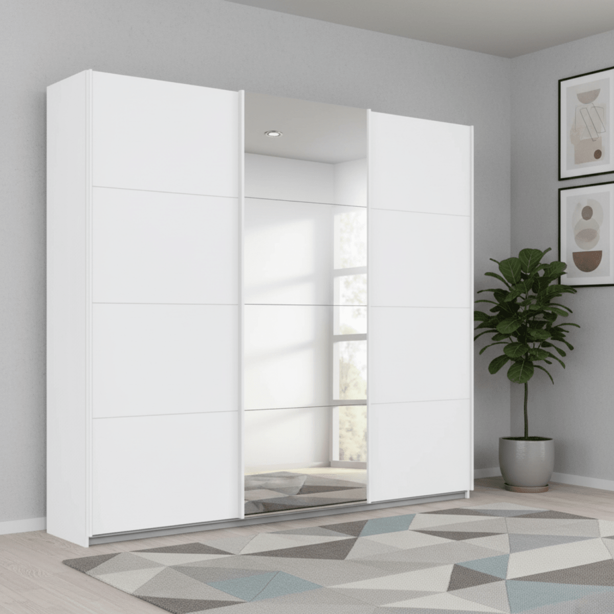 Rauch Forms White Decor 3 Door Sliding Wardrobe with Mirror
