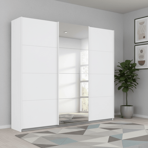 Rauch Forms White Decor 3 Door Sliding Wardrobe with Mirror
