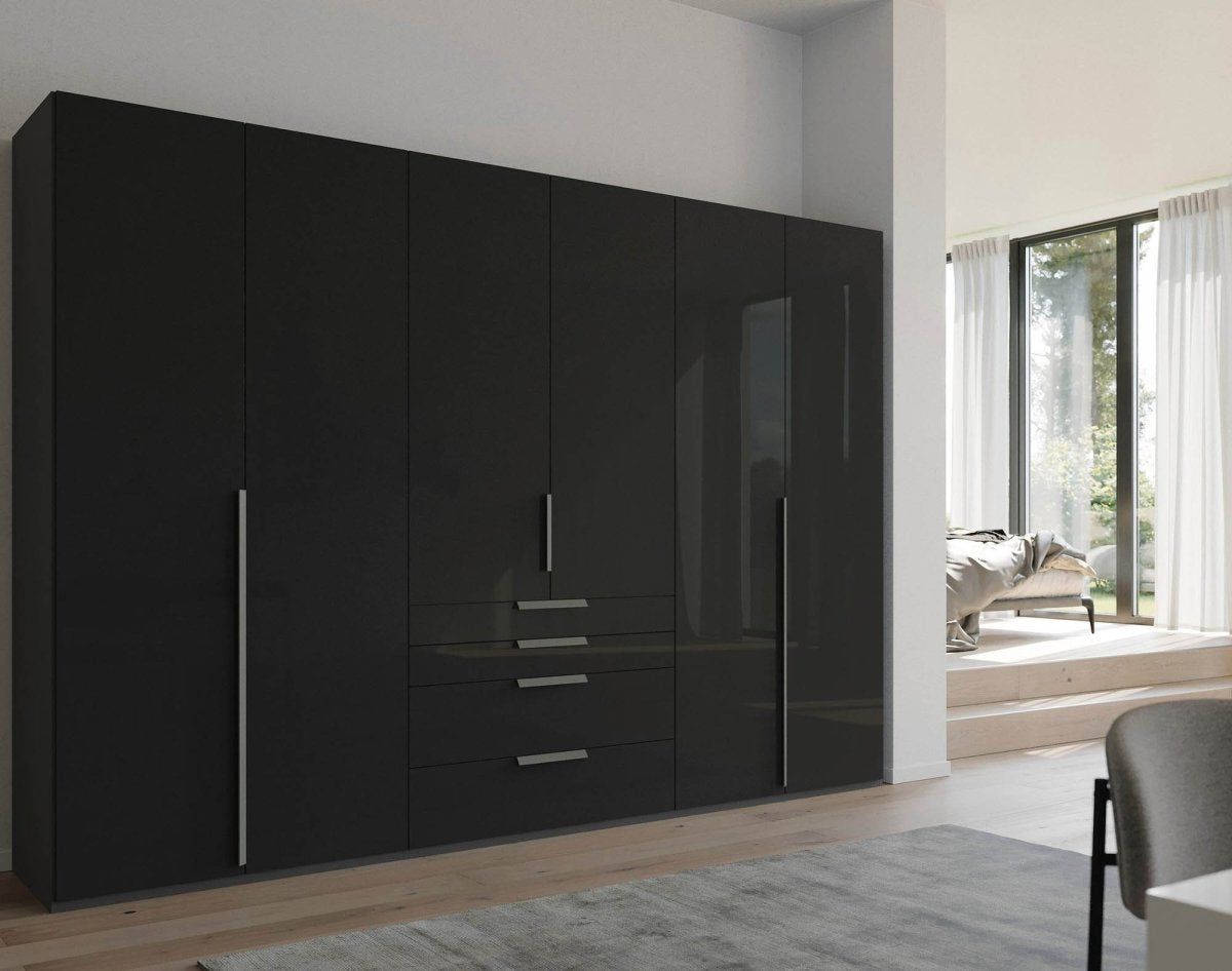 Frans 300cm Glass 6 Door Wardrobe With Drawers - Pendle Village Furniture