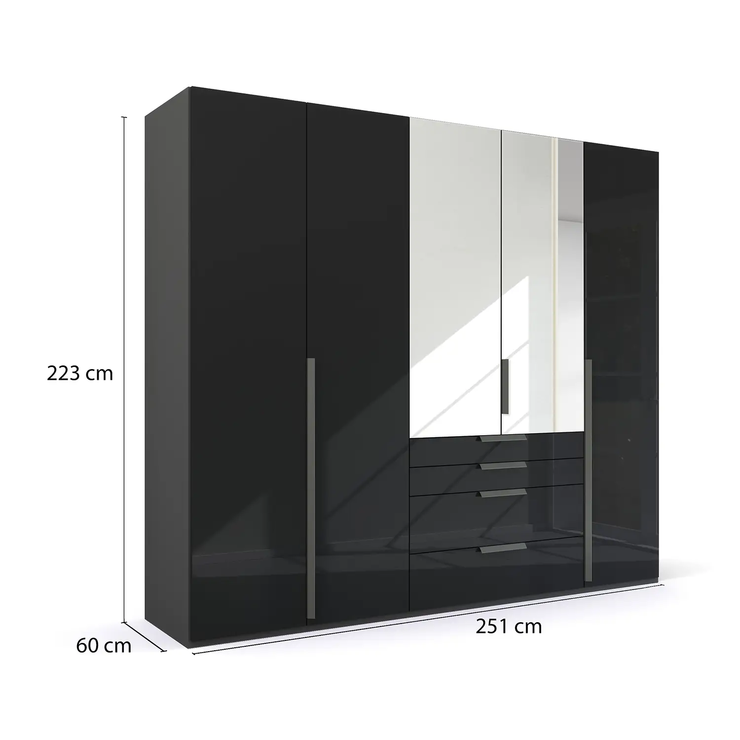Frans 250cm Glass 5 Door Wardrobe With Drawers