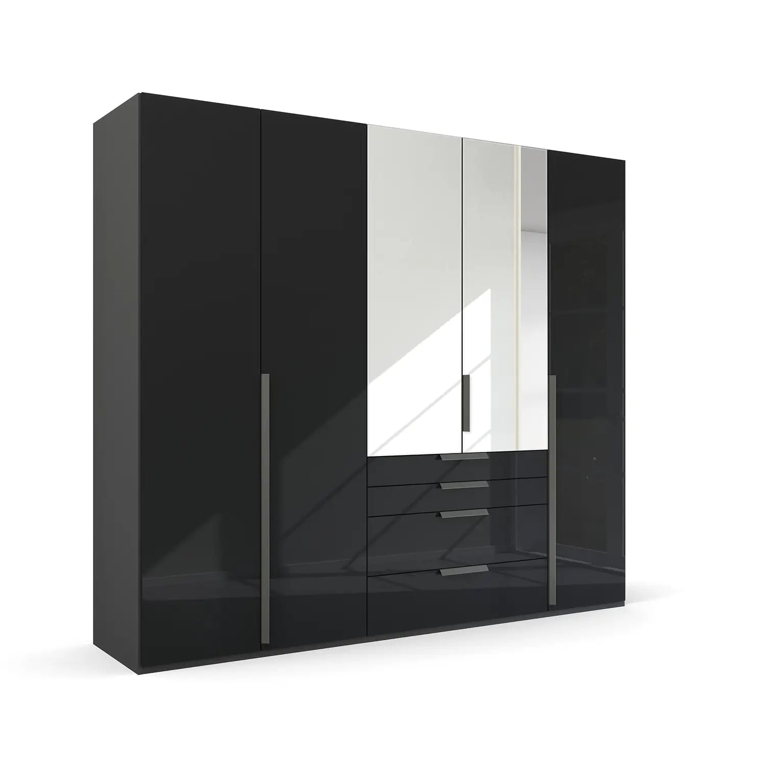 Frans 250cm Glass 5 Door Wardrobe With Drawers