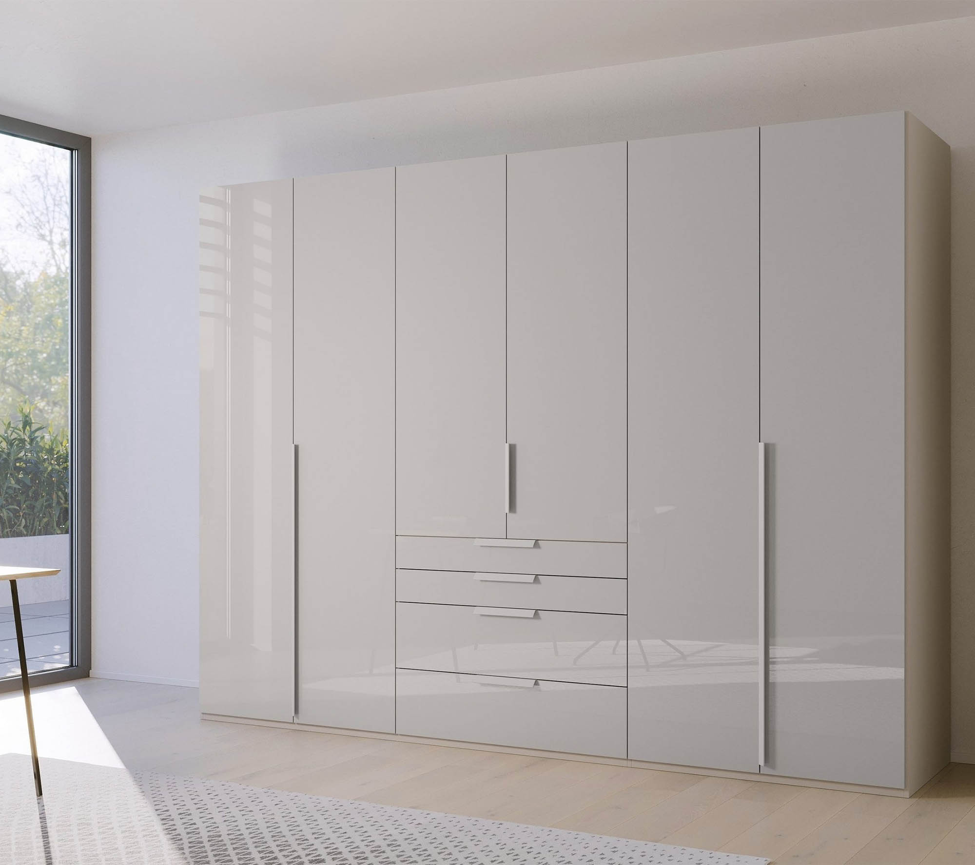 Frans Silk Grey Glass Black 6 Door wardrobe online - Size: 3 meter wide Height 223cm 6 door closet - 002