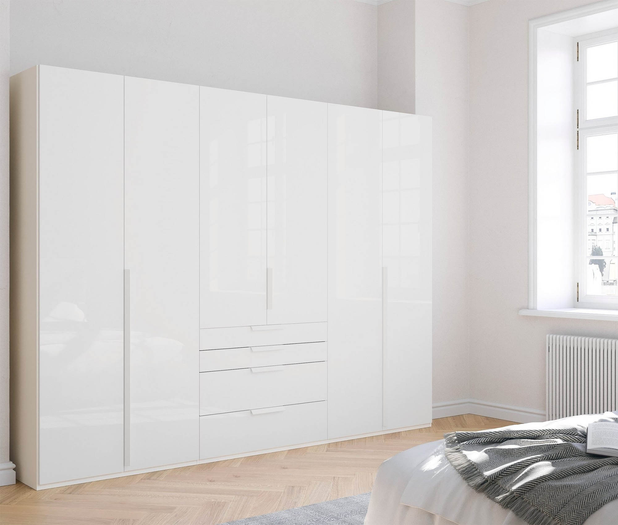Frans White Glass Black 6 Door wardrobe online - Size: 3 meter wide Height 223cm 6 door closet - 005