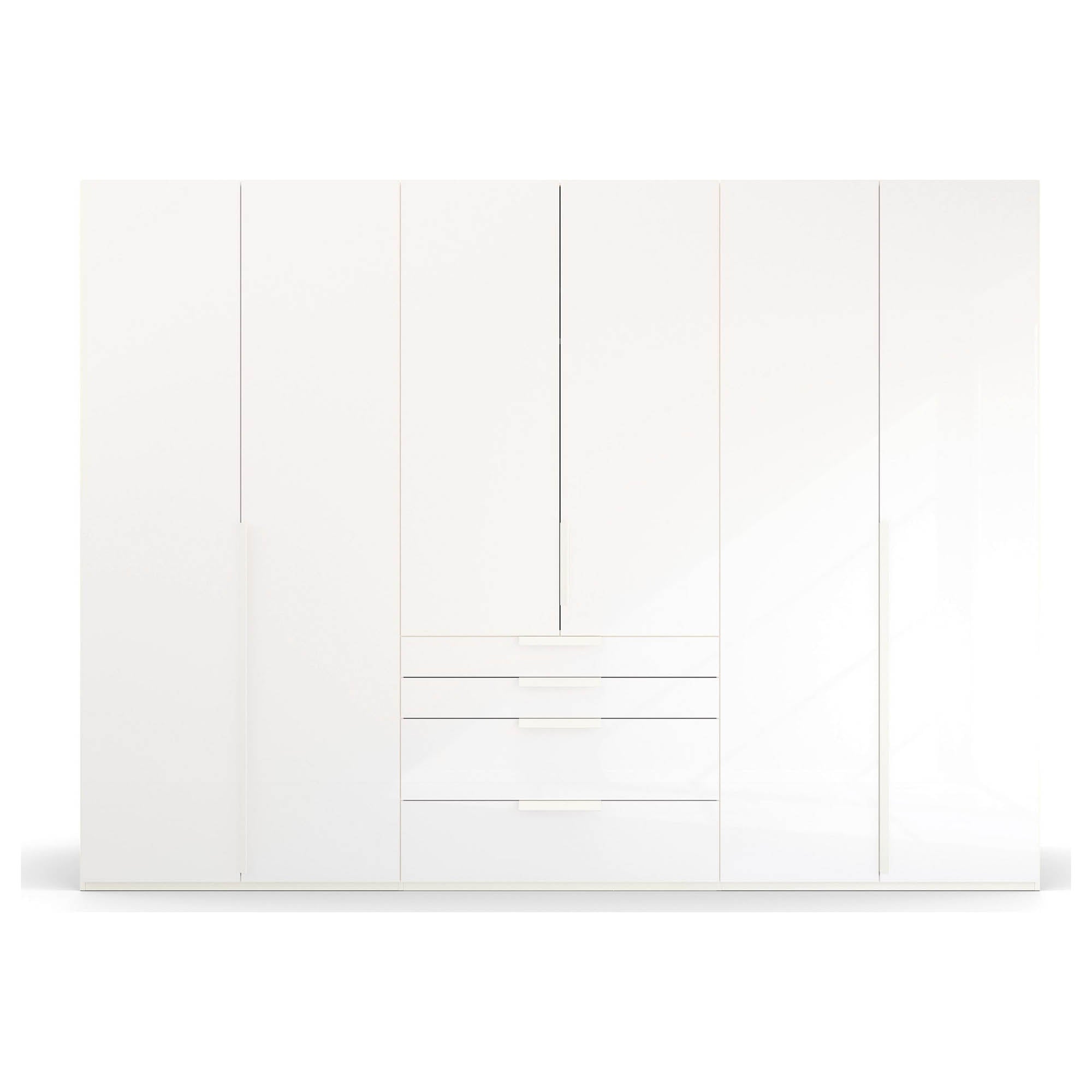 Frans White Glass Black 6 Door wardrobe online - Size: 3 meter wide Height 223cm 6 door closet - 003