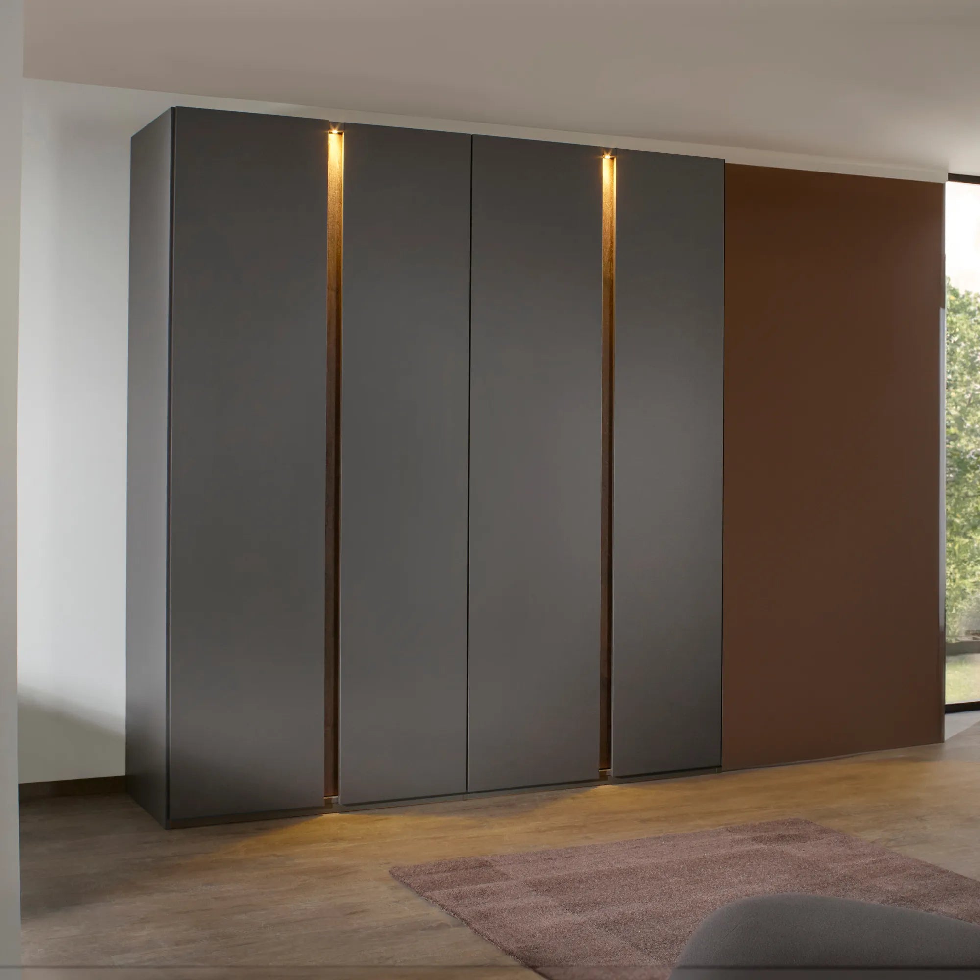 Larisa Graphite & Atlantic Oak Hinged 4 Door Wardrobe - Pendle Village Furniture
